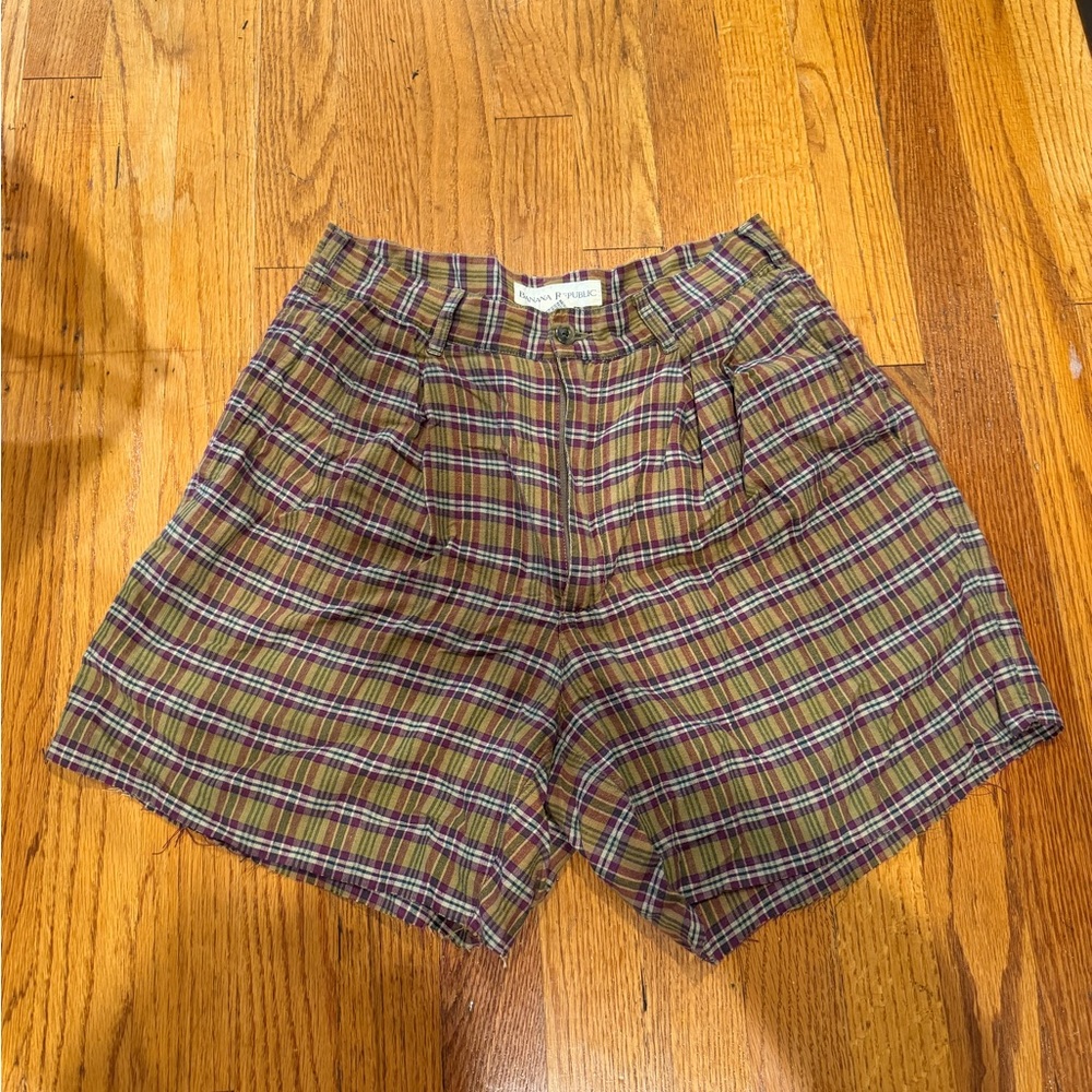 Banana Republic Olive and Purple Plaid Women's Shorts